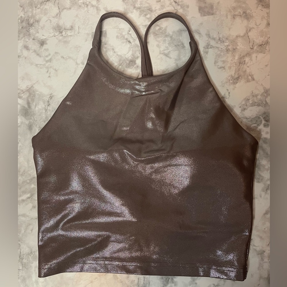 Old Navy Metallic Brown/Charcoal Built in Bra Tank Top